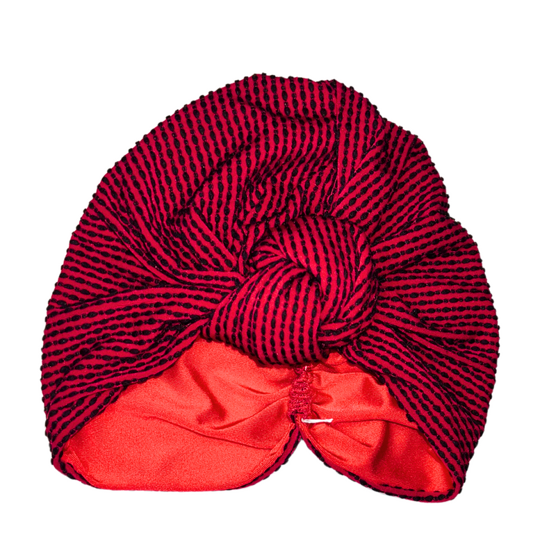 RED BLACK Satin-Lined Pre-tied Headwrap
