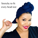 NAVY BLUE Statement Satin-Lined Pre-Tied Wrap