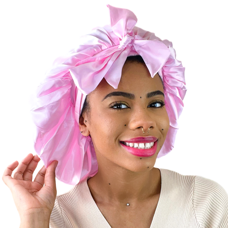 BOW Satin Sleep Bonnet BABY PINK