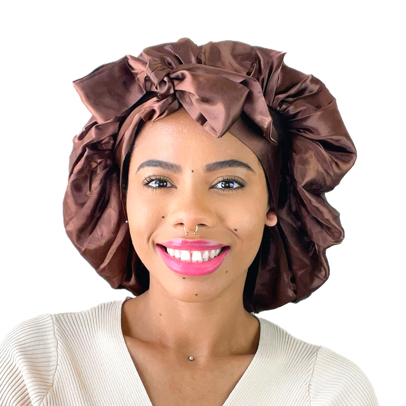BOW Satin Sleep Bonnet CHOCOLATE