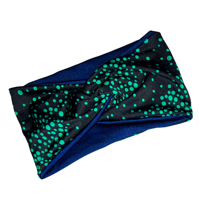 GREEN BLACK 5" Wide Satin-lined Lycra Headband