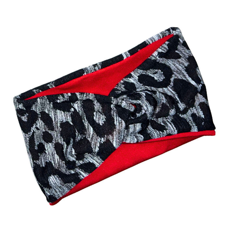 GREY CHEETAH 5" Wide Satin-lined Lycra Headband