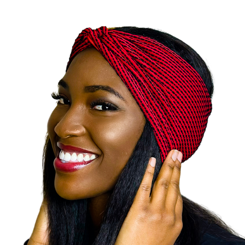 RED BLACK 5" Wide Satin-lined Lycra Headband