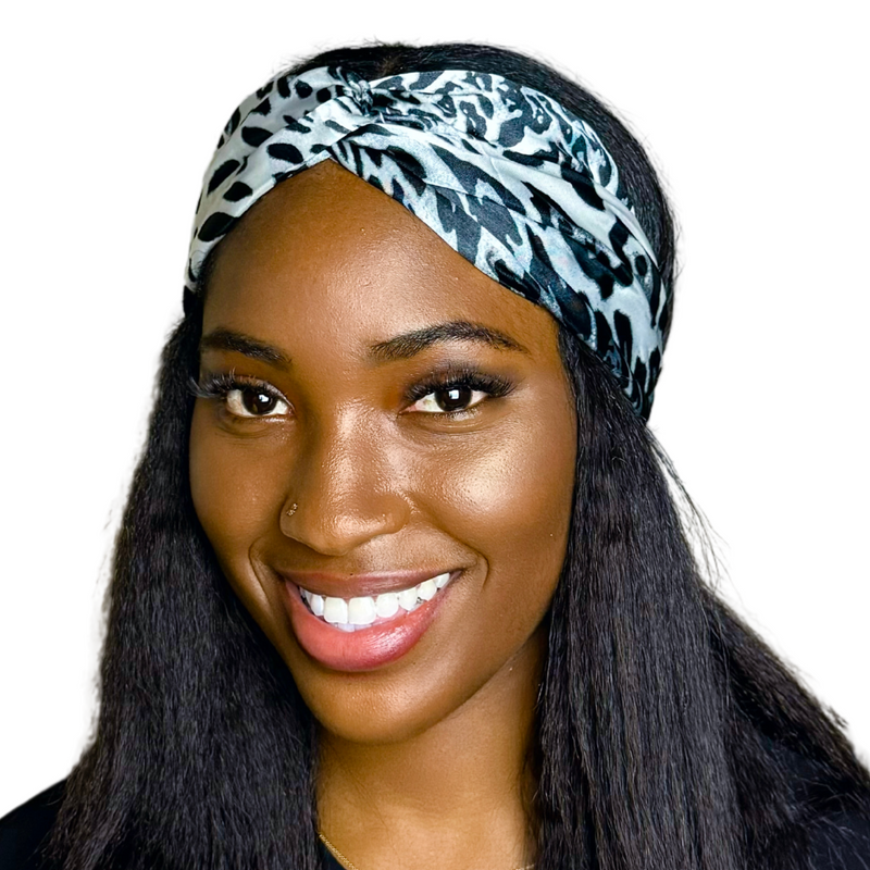 SNOW LEOPARD Wide Satin Elasticated Back Headband
