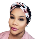 BLACK PINK FLORAL Braid Turban Satin-Lined Pre-tied Headwrap