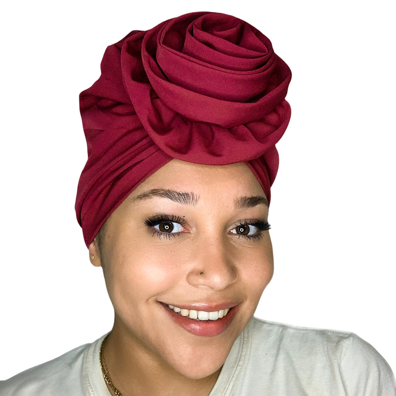 BURGUNDY Rose Satin-Lined Pre-tied Headwrap