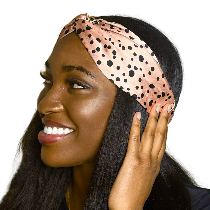 PINK POLKA Wide Satin Elasticated Back Headband
