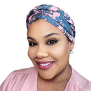 BLUE PINK FLORAL Braid Turban Satin-Lined Pre-tied Headwrap