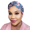 BLUE PINK FLORAL Braid Turban Satin-Lined Pre-tied Headwrap
