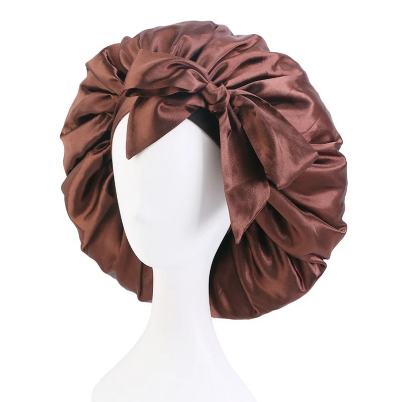 BOW Satin Sleep Bonnet CHOCOLATE