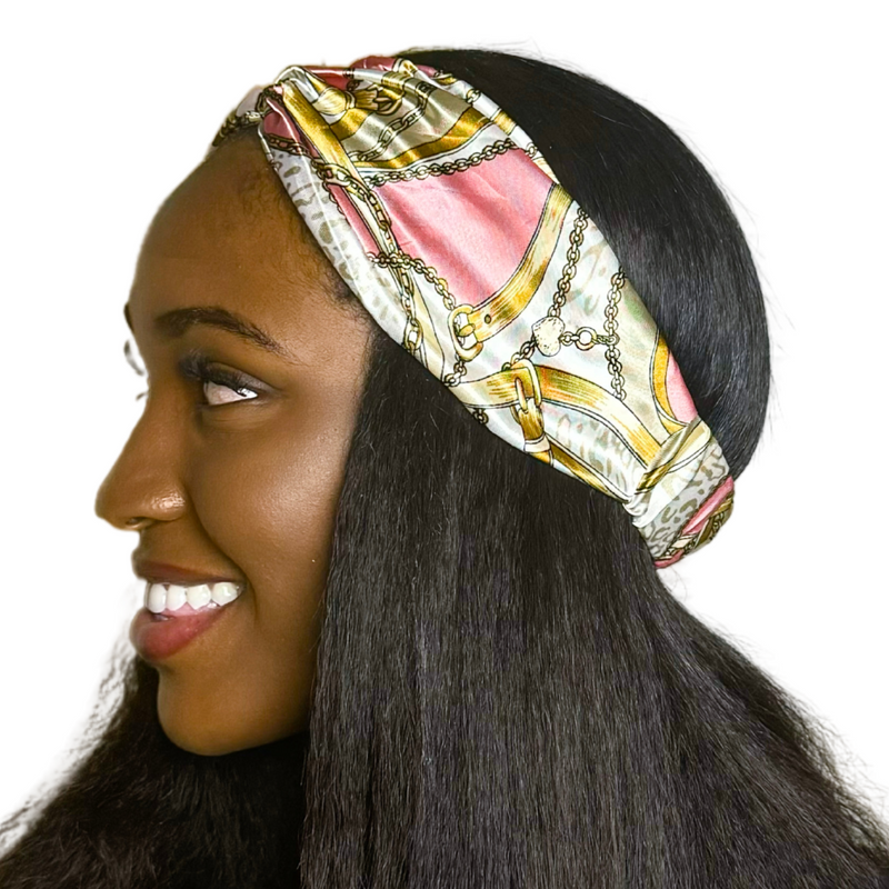 PINK LINKS Wide Satin Elasticated Back Headband