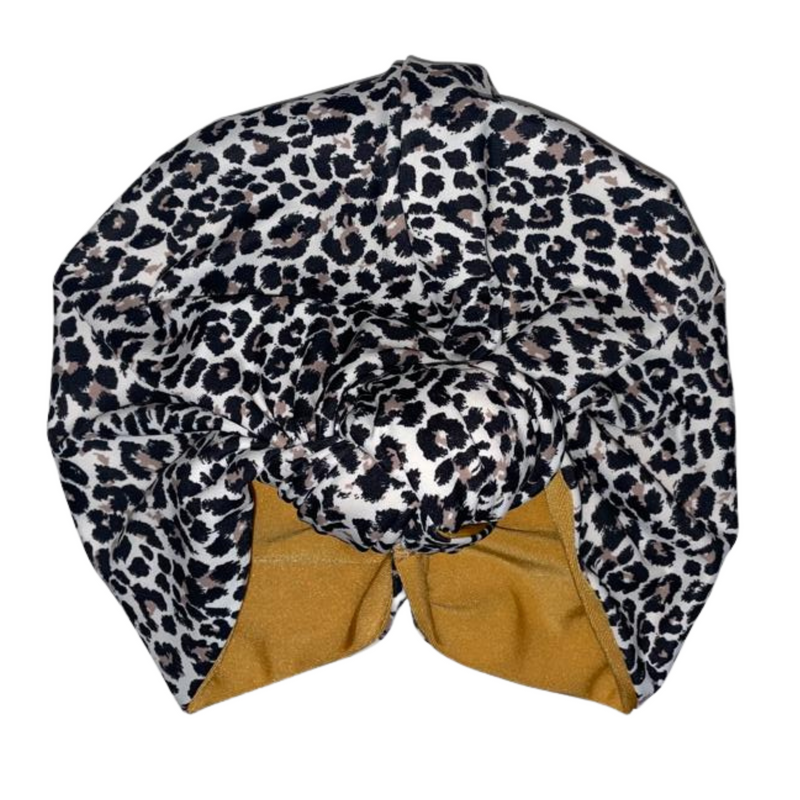 SNOW LEOPARD Satin-Lined Pre-tied Headwrap