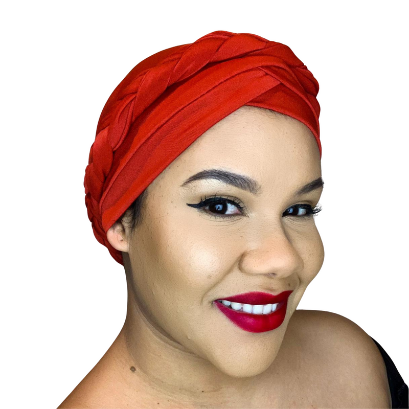LIPSTICK RED Braid Turban Pre-tied Headwrap