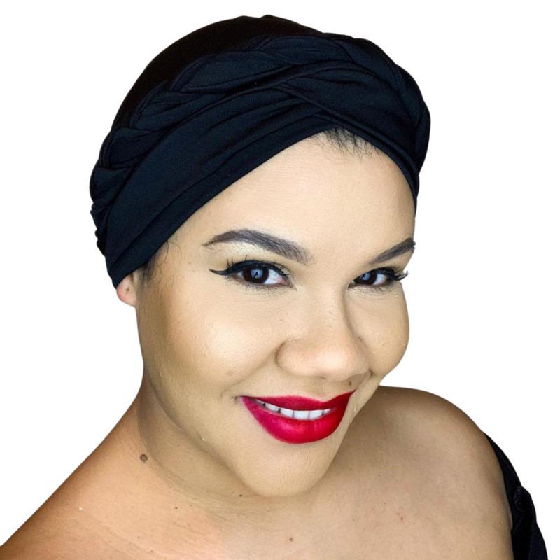 BLACK Braid Turban Pre-tied Headwrap