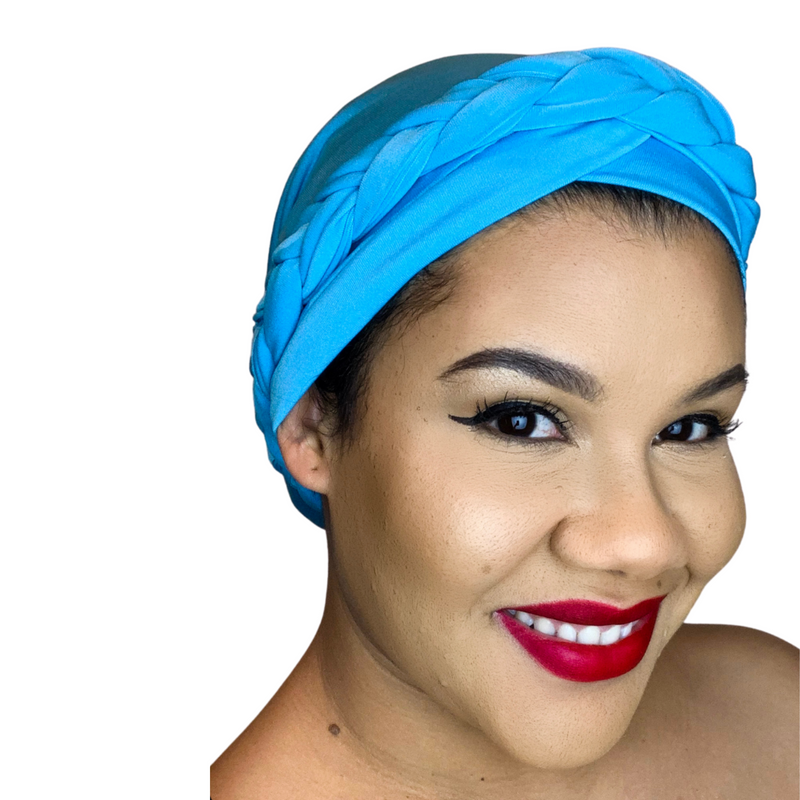 SEA BLUE Braid Turban Pre-tied Headwrap