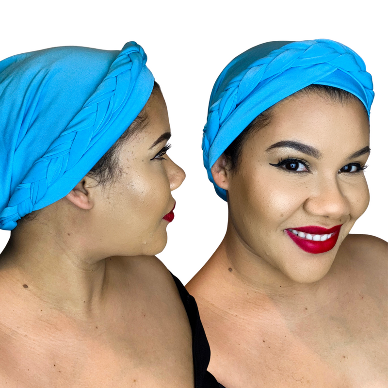 SEA BLUE Braid Turban Pre-tied Headwrap