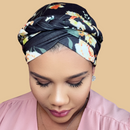 BLACK FLORAL Braid Turban Satin-Lined Pre-tied Headwrap