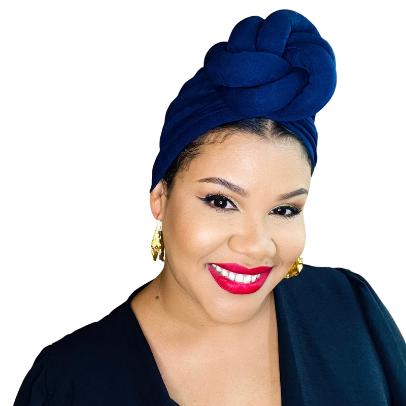 NAVY BLUE Statement Satin-Lined Pre-Tied Wrap