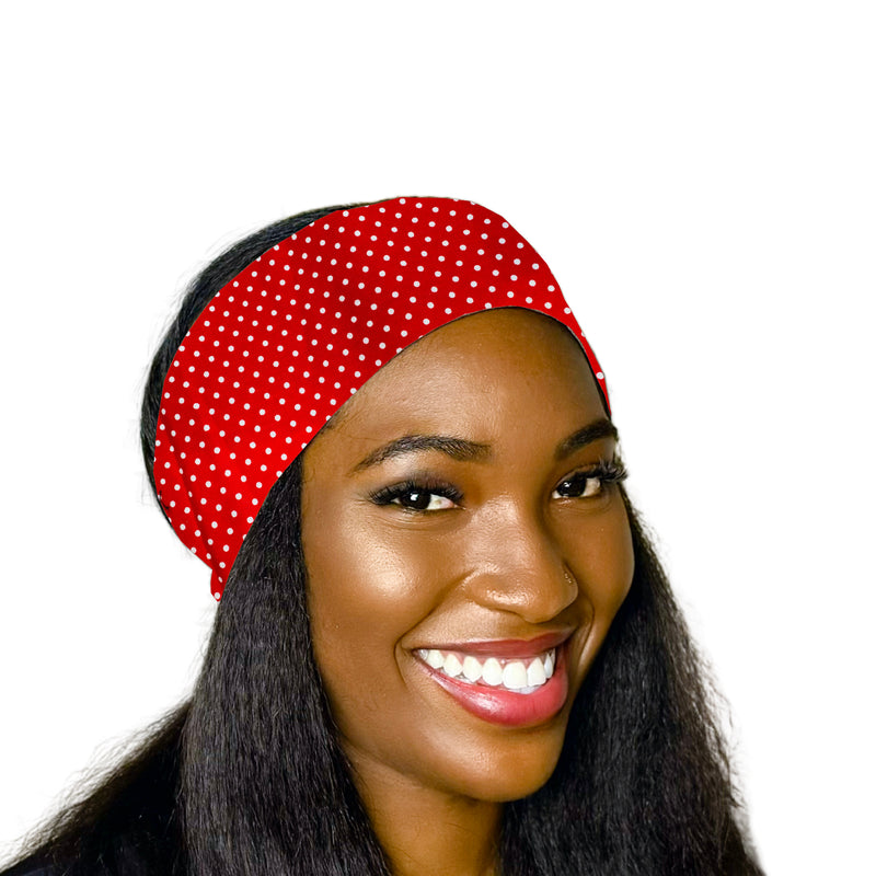 RED POLKA 4" Wide Satin-lined Elasticated Back Headband