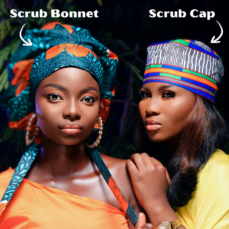 RED BLUE Hand-Dyed Satin Lined Scrub Bonnet