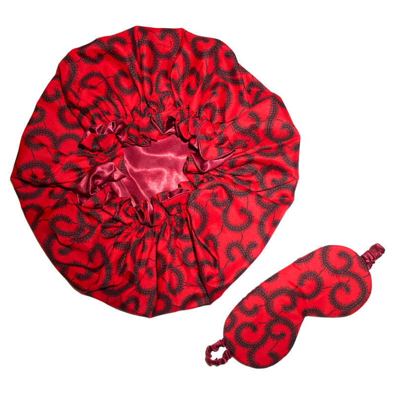 RED SWIRL Bonnet and Eye Mask Set