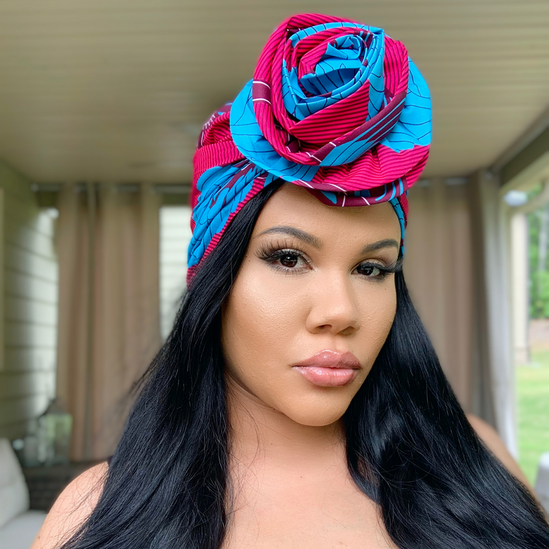 RED FEATHER Rose Satin-Lined Pre-tied Headwrap