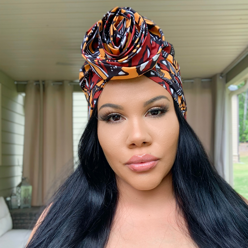 TERRACOTTA Rose Satin-Lined Pre-tied Headwrap