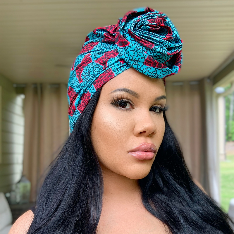 RED PINES Rose Satin-Lined Pre-tied Headwrap