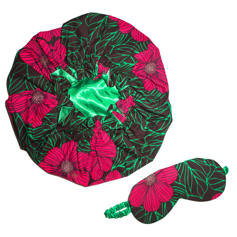 PINK FLOWER Bonnet and Eye Mask set