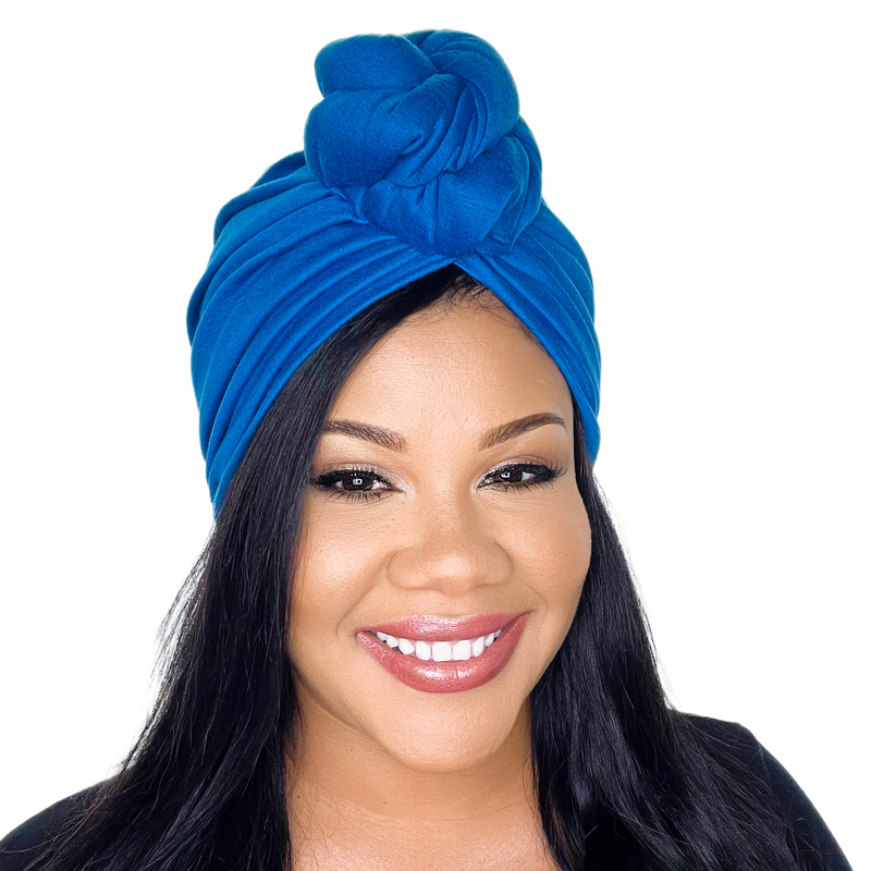 BLUE Jersey Pre-Tied Headwrap