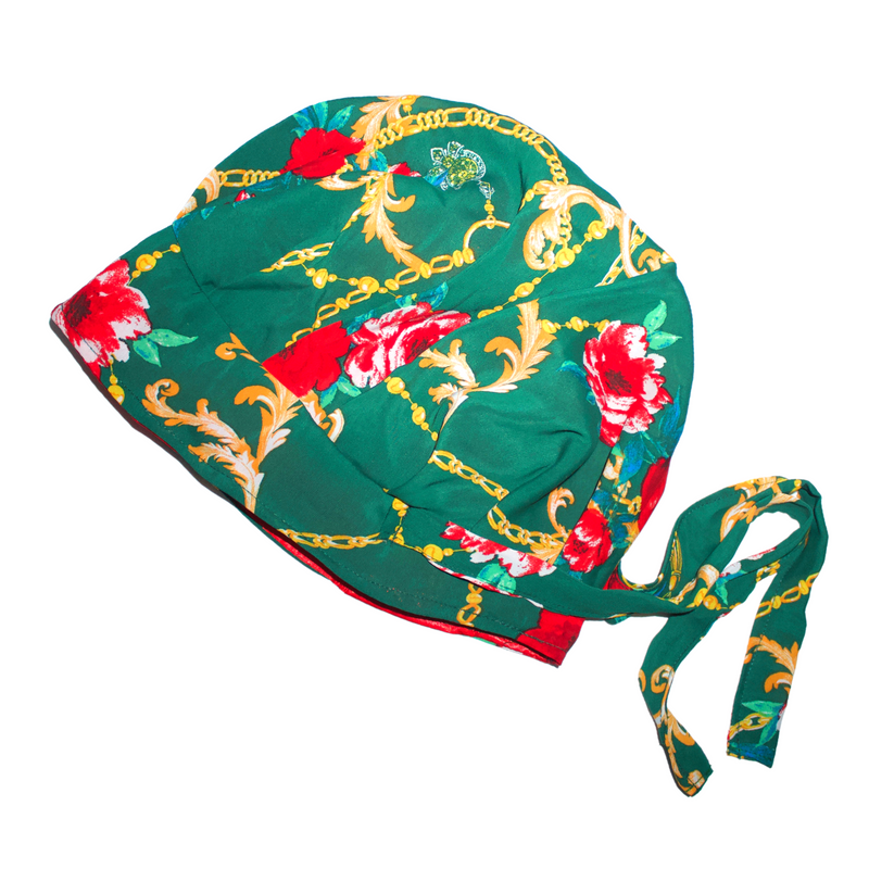 GREEN BLING Satin-Lined Chiffon Scrub Bonnet