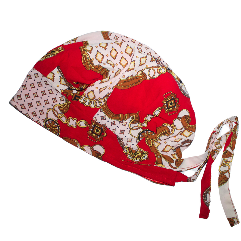 RED MONOGRAM Satin-Lined Chiffon Scrub Bonnet