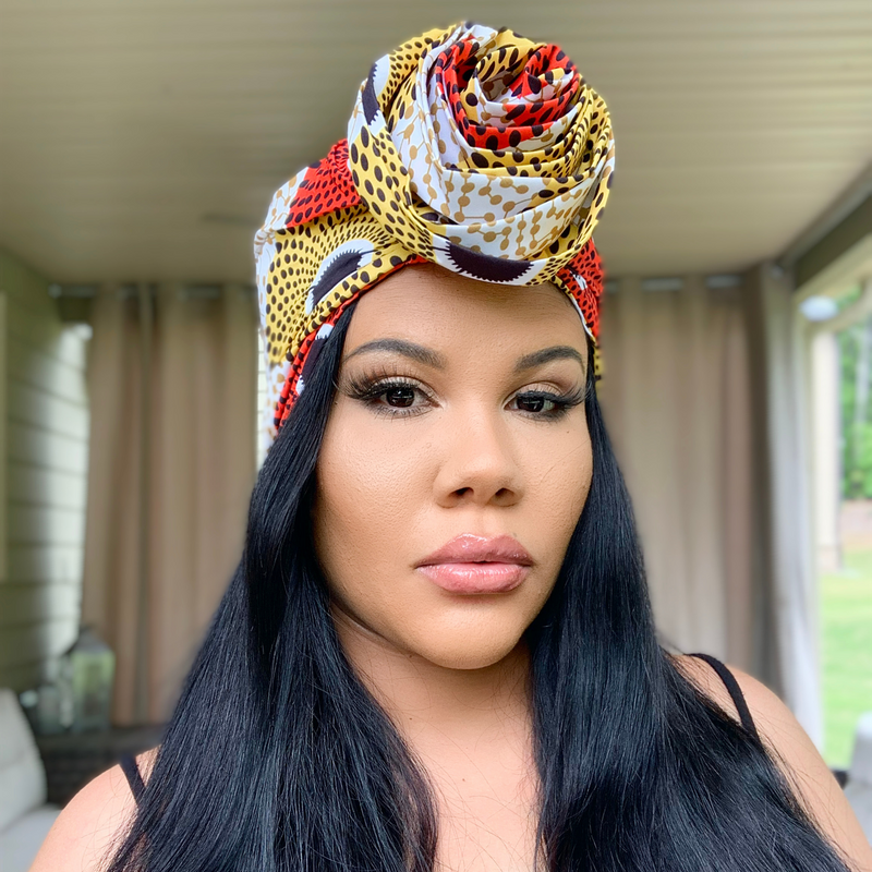 ORANGE YELLOW Rose Satin-Lined Pre-tied Headwrap