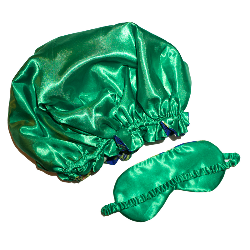 GREEN BLUE Bonnet and Eye Mask Set