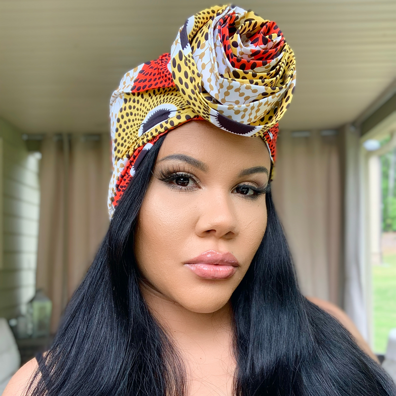 ORANGE YELLOW Rose Satin-Lined Pre-tied Headwrap