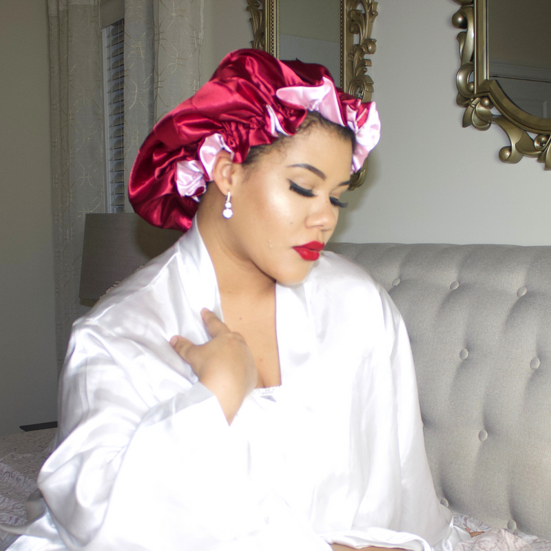 RED PINK Reversible Satin Sleep Bonnet
