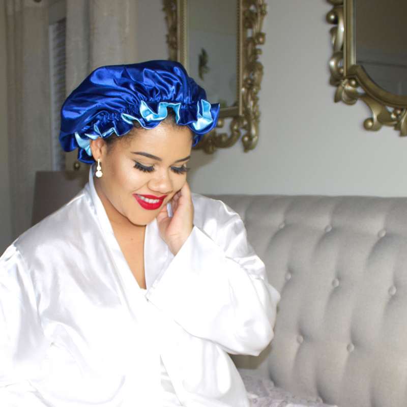 BLUE Reversible Satin Sleep Bonnet