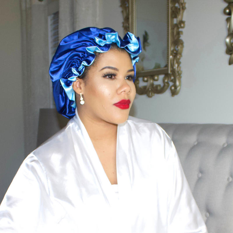 BLUE Reversible Satin Sleep Bonnet