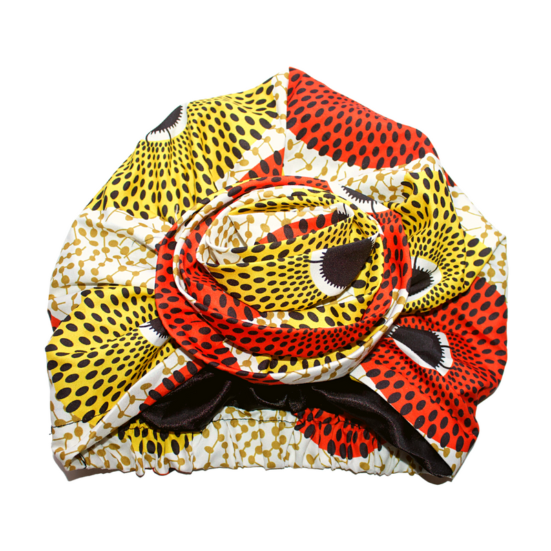 ORANGE YELLOW Rose Satin-Lined Pre-tied Headwrap