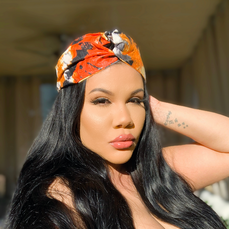 Stylish elasticated hand-dyed brocade headband designed to look like a head wrap. Easy to wear- style your hair in seconds with this cute turban style band.